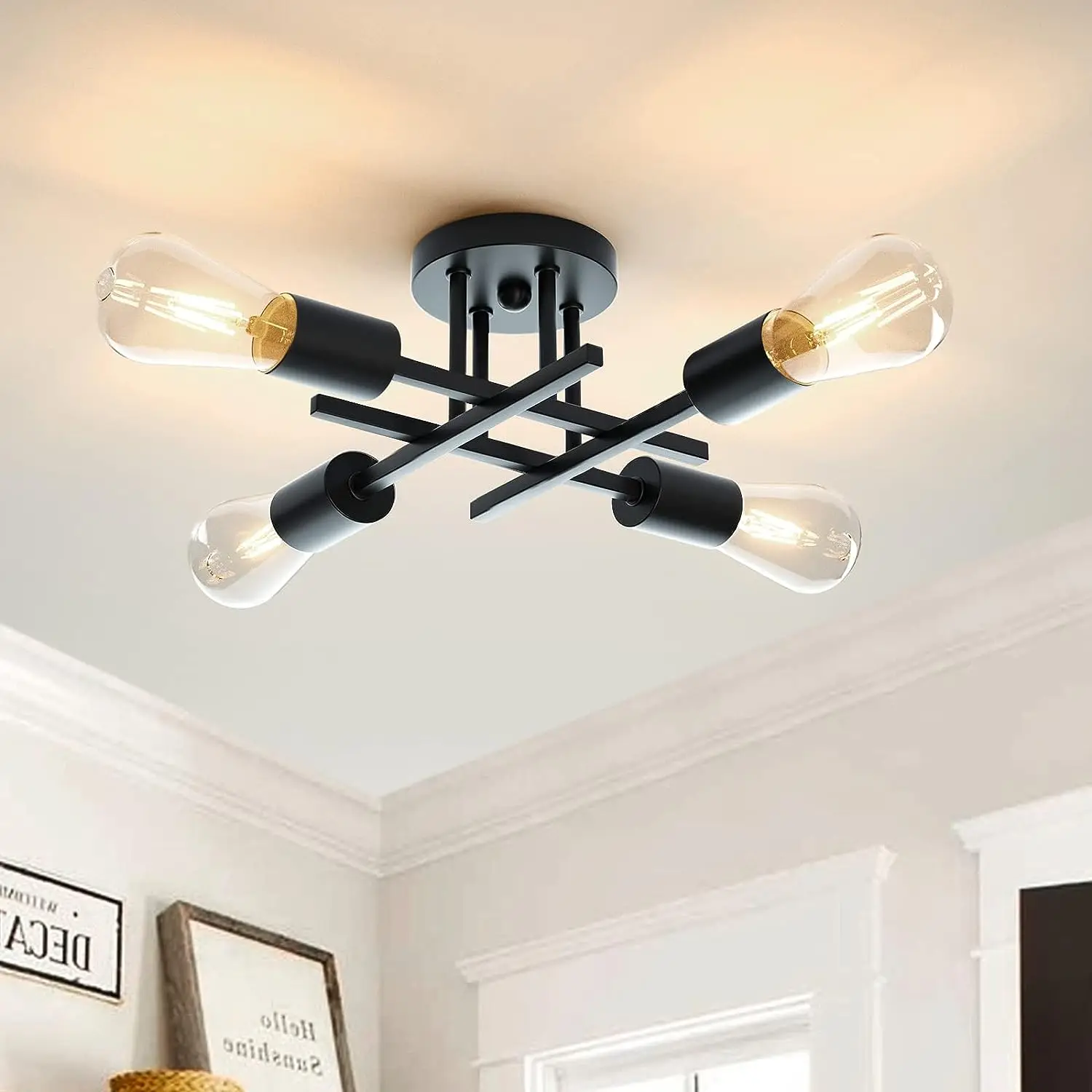 Modern Sputnik Ceiling Chandelier Nordic Semi Flush Mount Ceiling Lamp Vintage Home Decor Lights Lighting Fixture plafonnier LED led chandelier ceiling chandelier art lighting fixtures