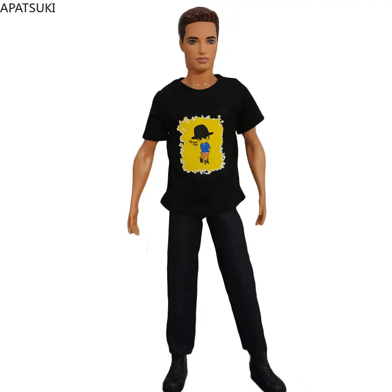 Vestiti Per Bambole Nere Per Ken Boy Doll Outfit Cartoon T-Shirt Pantaloni Pantaloni Per Barbie Boyfriend Ken 1/6 Accessori Per Bambole