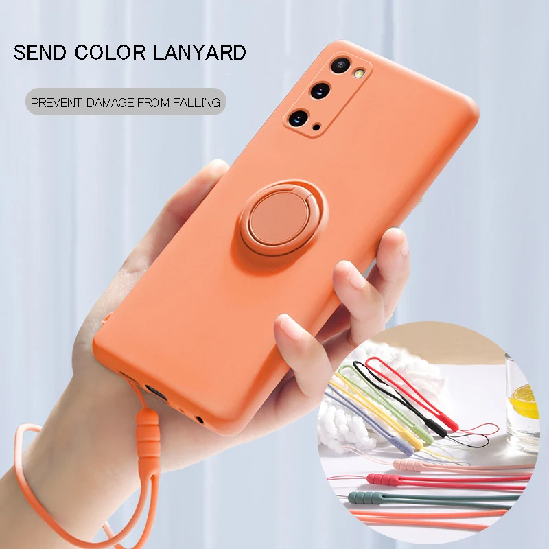 Magnetic Liquid Silicone Case with Ring Holder Stand - Soft Protective Cover