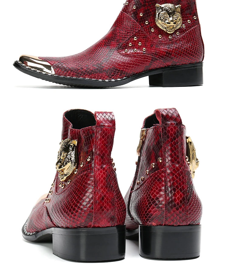 Handgefertigte Herren-Stiefeletten im italienischen Stil aus echtem Leder mit spitzer Zehenpartie und Eisenkappe, Punk-Mode-Schuhe für Partys. – Detail 7