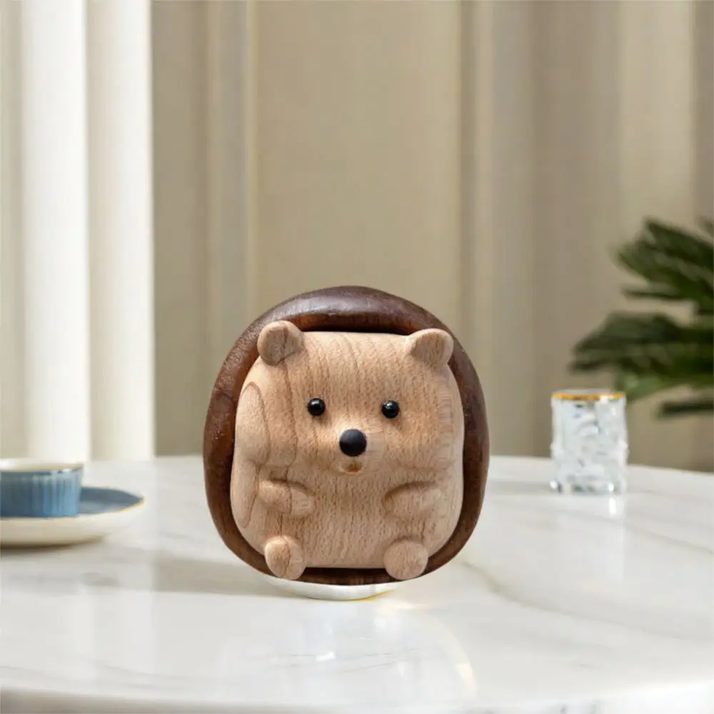 Crafts Hedgehog Wooden Sculpture - Creative Animal Figurine for Decorative Interior Accents