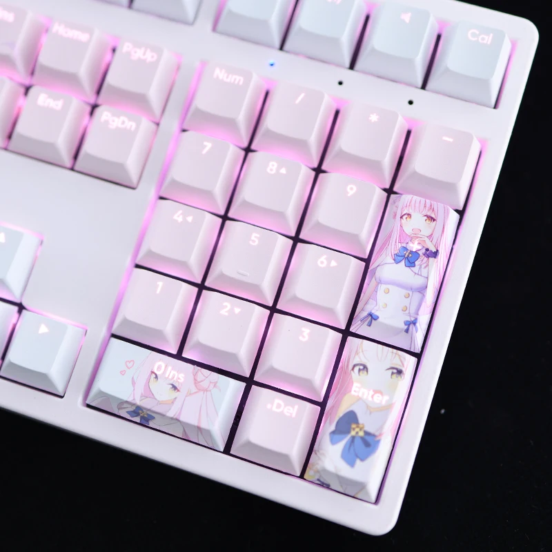 Anime Azul Arquivo Keycaps Grupo 108 Chaves Misono Mika Pbt Tintura Subbed Backlit Desenhos Animados Jogos Ansi 61 87 104 108 - Imagem 2