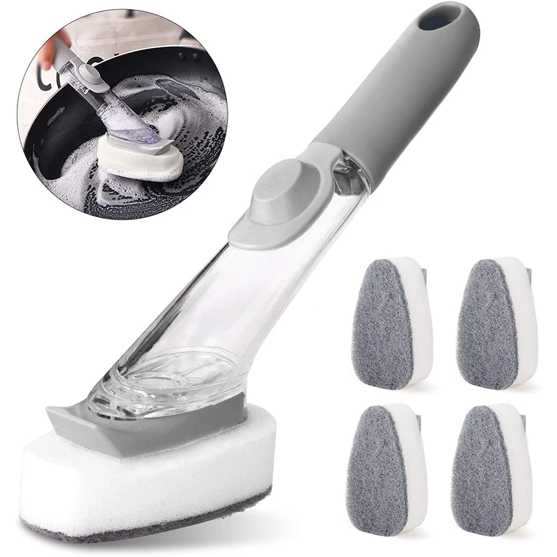 

Press Pot Brush Set Automatic Refill Sponge Dishwashing Brush Replacement Kitchen Stove Cleaning Brush Kitchen Accessories