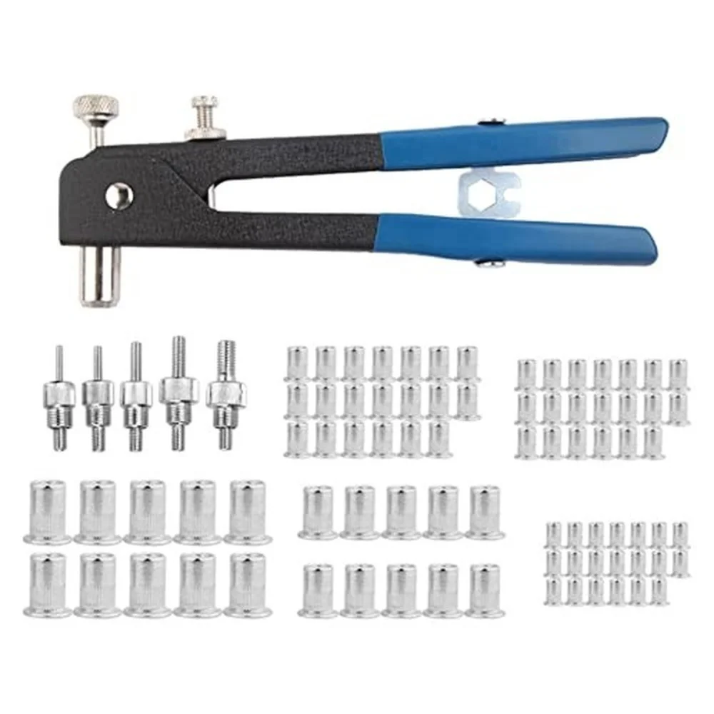 Hand Riveter Nut Rivet Gun Kit Threaded Nut Rive Tool M3-M8 Aluminum Rivnut Nutsert Riveting 86 Pcs,rivet gun,rivet nut tool,rivet gun set