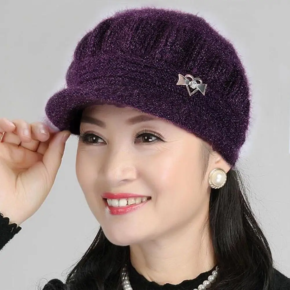 Fashion Hat Plush Knitted Wind Ear Guard Solid Color Simple Autumn And Winter Warm Hat Plush Wool Old Lady Cotton Hat 2