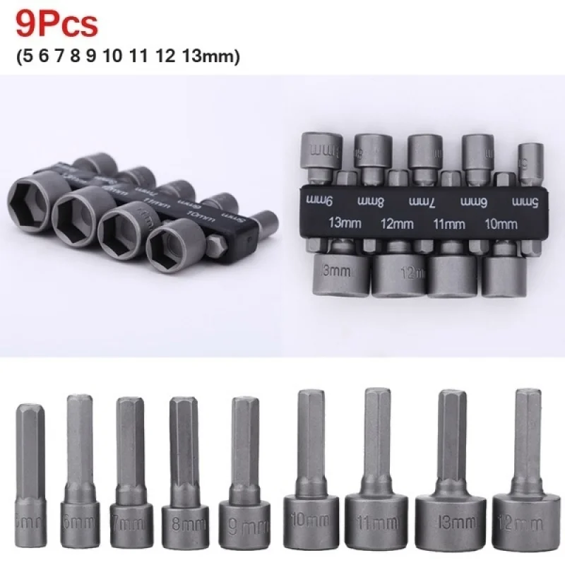 9pcs/14pcs 5mm-13mm Hex Sockets Sleeve Nozzles Nut Driver Set Screwdriver Set Schroevendraaier Set Bits Tools Socket Wrenches