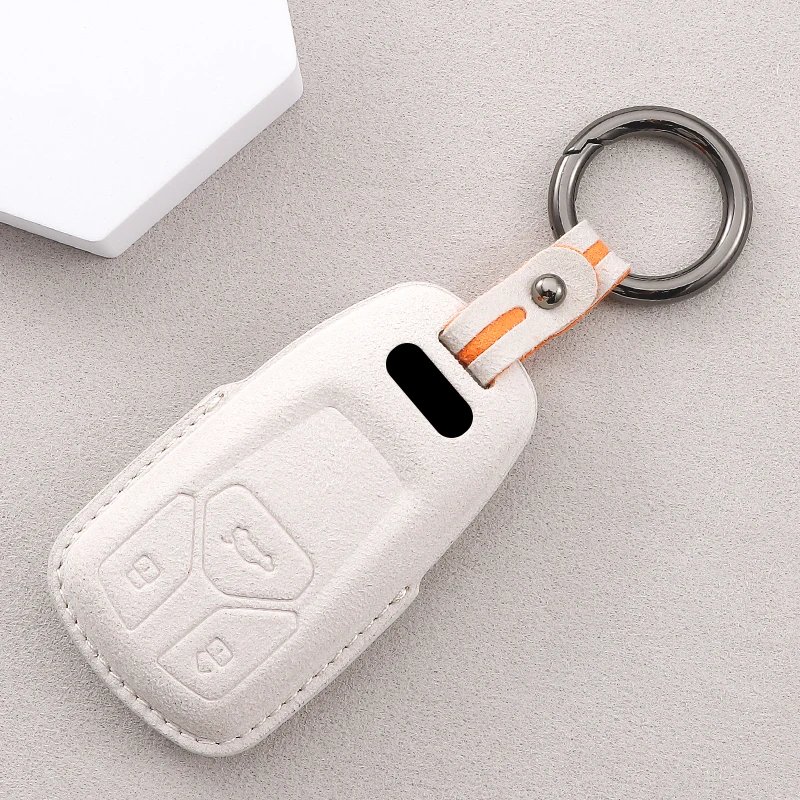 Premium Leather Suede Car Key Case Cover with Keychain Accessories