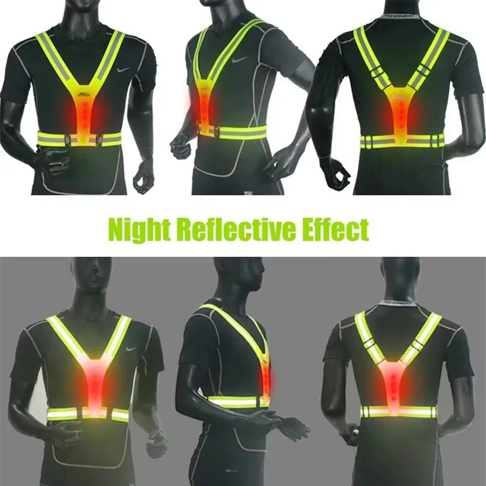 High Visibility Night Running Vest 3 Light Modes Adjustable LED Reflective Vest Flashing Elastic Sports Vest