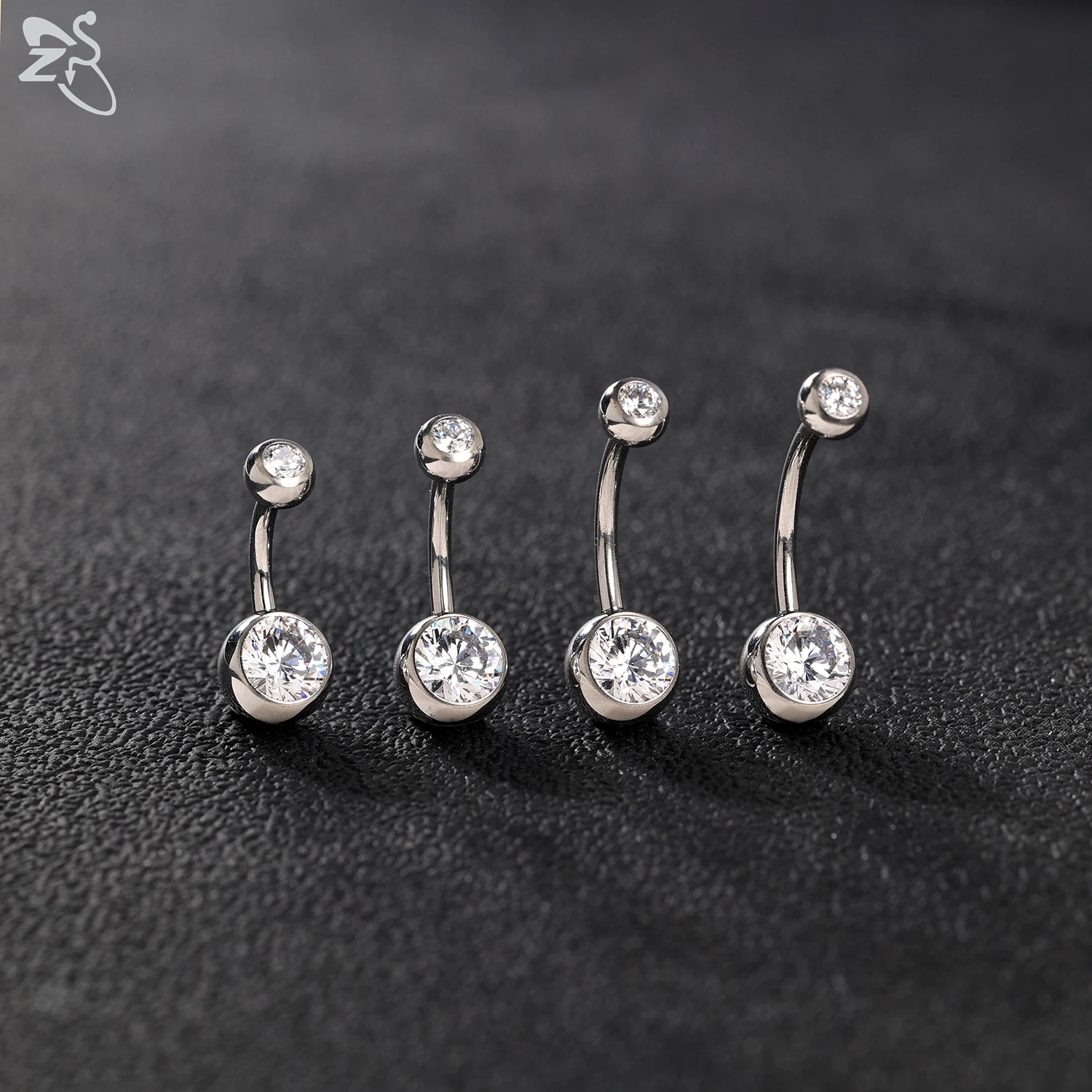 Фото ZS 1 шт 14G F136 G23 титановое кольцо для пупка для женщин 8/10/12/14 мм пупочные Кольца Белый CZ Кристалл пупка пирсинг ювелирные изделия №2