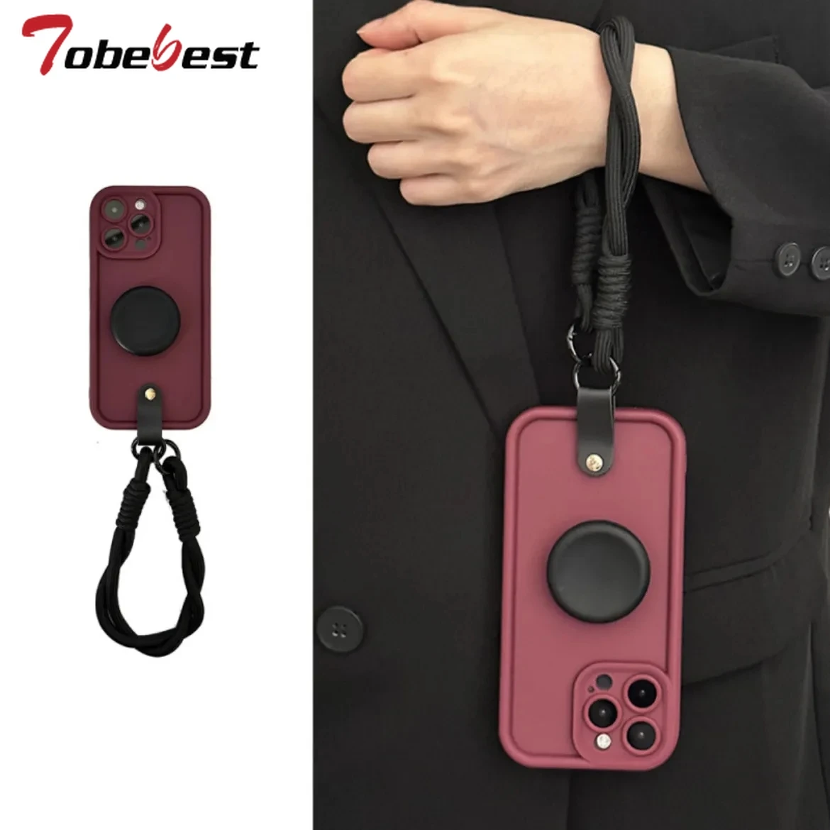 Silicone Phone Case with Wrist Strap Lanyard and Stand Feature
