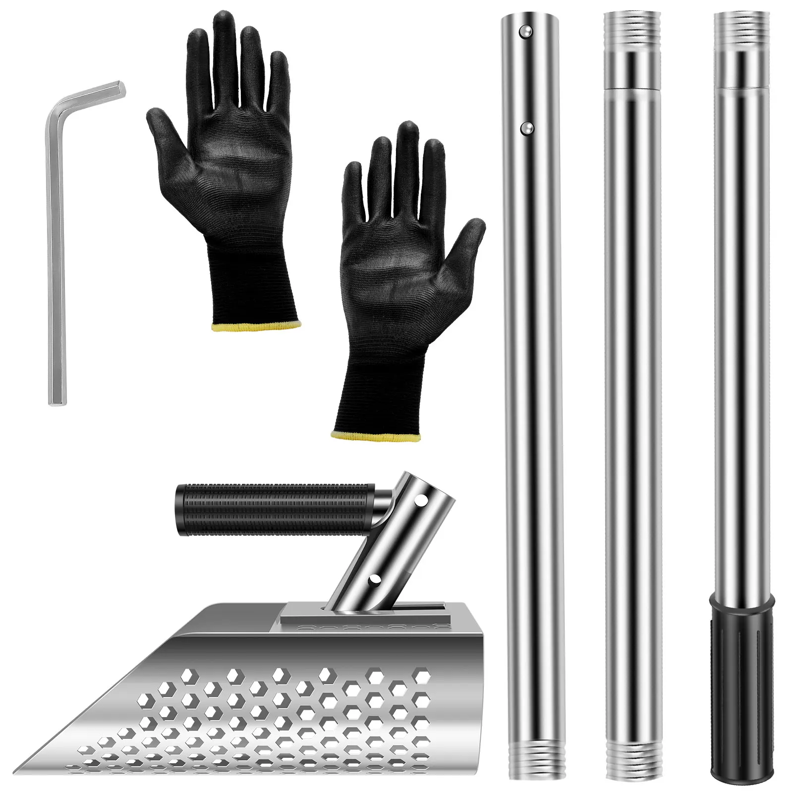 Beach Detecting Sand Scoop Stainless Steel Long Handle Sand Scoop with Gloves Manual Sand Sifter Shovel Sturdy Detecting Tools