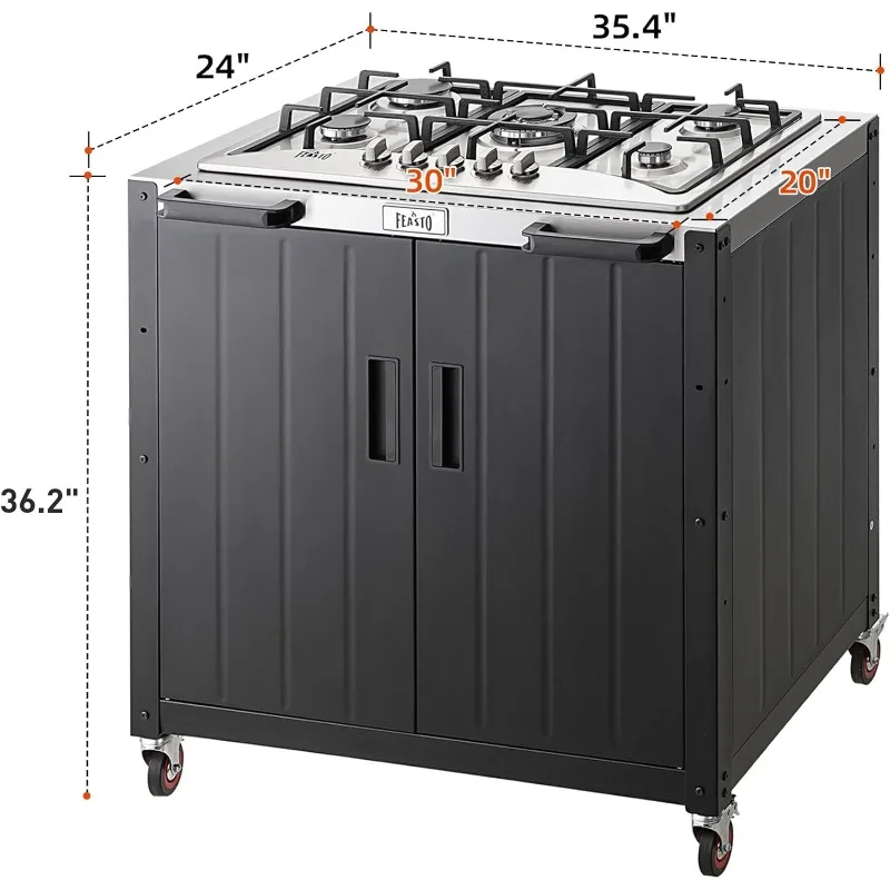 Gas Grill, Movable Outdoor Gas Stove Stainless Steel Top with Cabinet, 5 Burners with 36,200 BTUs 3