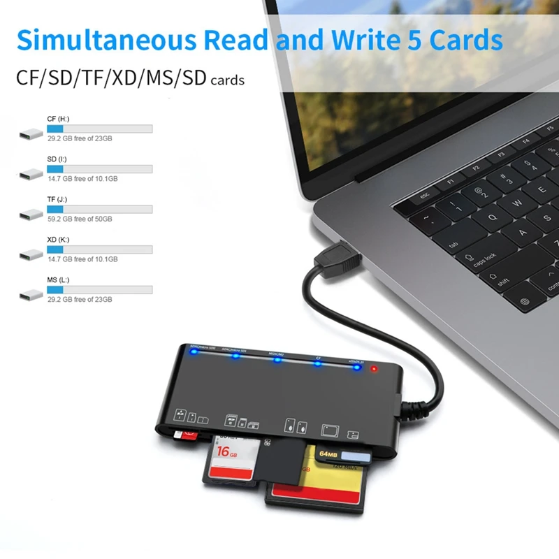 7 in 1 USB 3.0 카드 리더기 다기능 카드 판독기 CF/XD/MS/SD/TF 카드 어댑터 (윈도우 비스타/XP/7/8/10/11 리눅스 OS용)