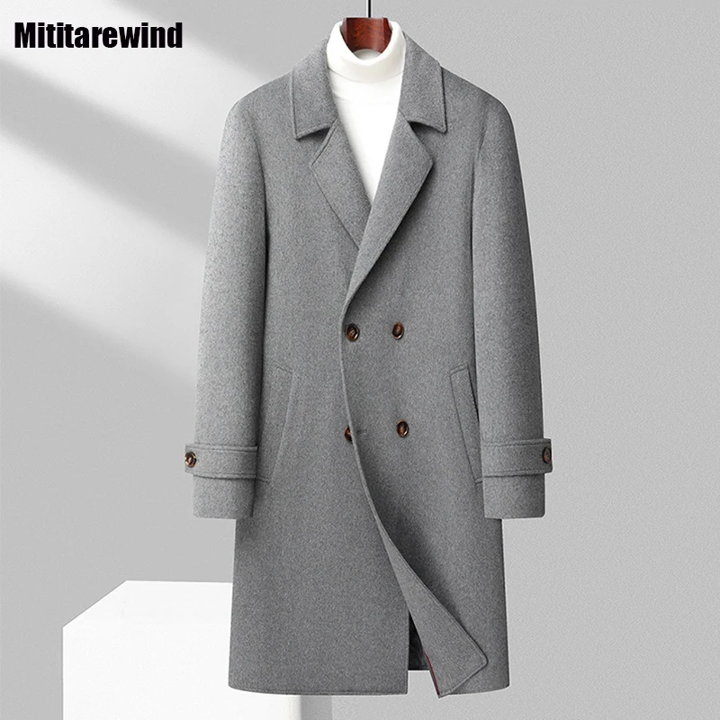 

Winter 73% Wool Blends Coat Men Causal Commute Long Coat Loose Double Breasted Black Woolen Coats Fashion Warm Windbreaker