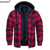EKLENTSON Winter Mens Heavyweight Jacket Flannel Plaid Casual Jacket Detachable Hood Quilted Lined Shirts Coats Hiking Jackets 3