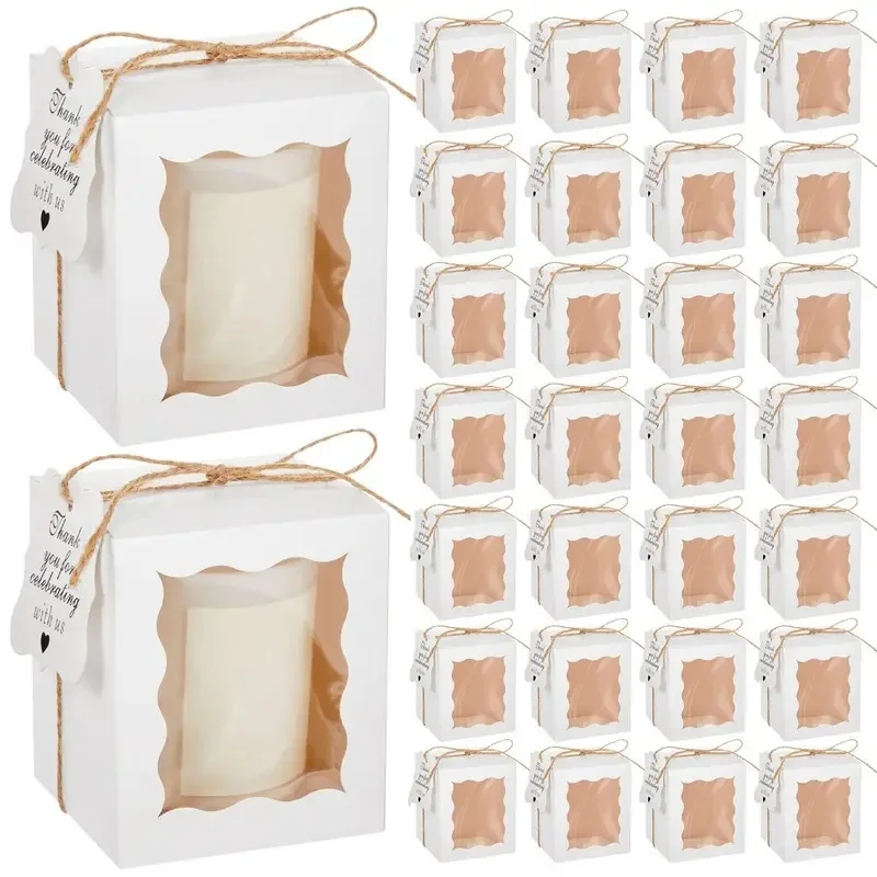 10/20pcs Candle Gift Boxes with Transparent Window, Paper Packaging with Label and Twin... - SKU CGB01058 - UGI Packaging