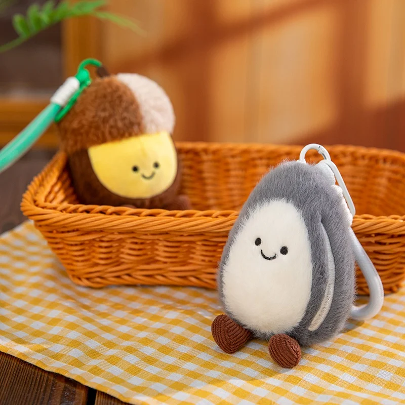 Wholesale Kawaii Stuffed Nut Plush Pendant Soft Keychain Melon Seed Pistachio Chestnut Macadamia Peanut Pea Smiling Face Plushie