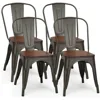 18 Inch Dining Chair Set of 4, Industrial Vintage Stackable Metal Chairs, Counter Bar Chairs with High Backrest, Wood Seat 1