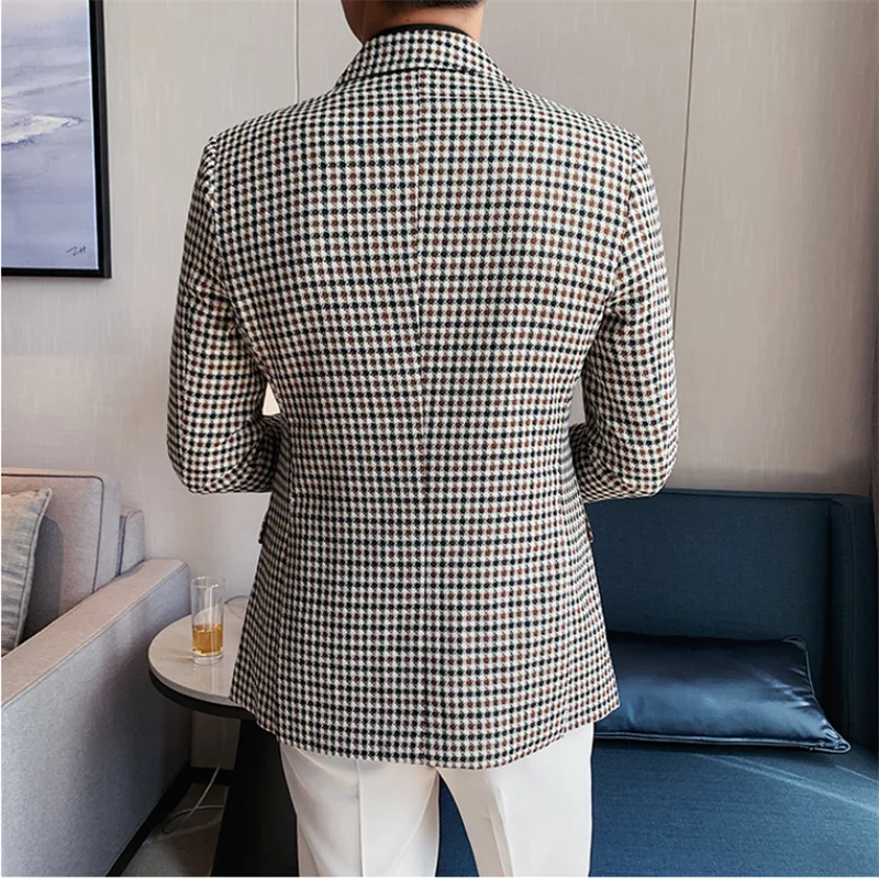 British Style Slim Fit Houndstooth Blazer For Men 2023 Fashion