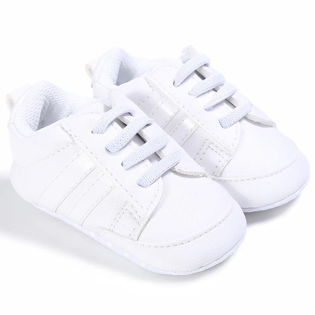 Newborn Baby Shoes Boy Girl Classical Sport Soft Sole PU Leather Multi-Color First Walker Crib Moccasins Casual Sneakers Shoes a-white