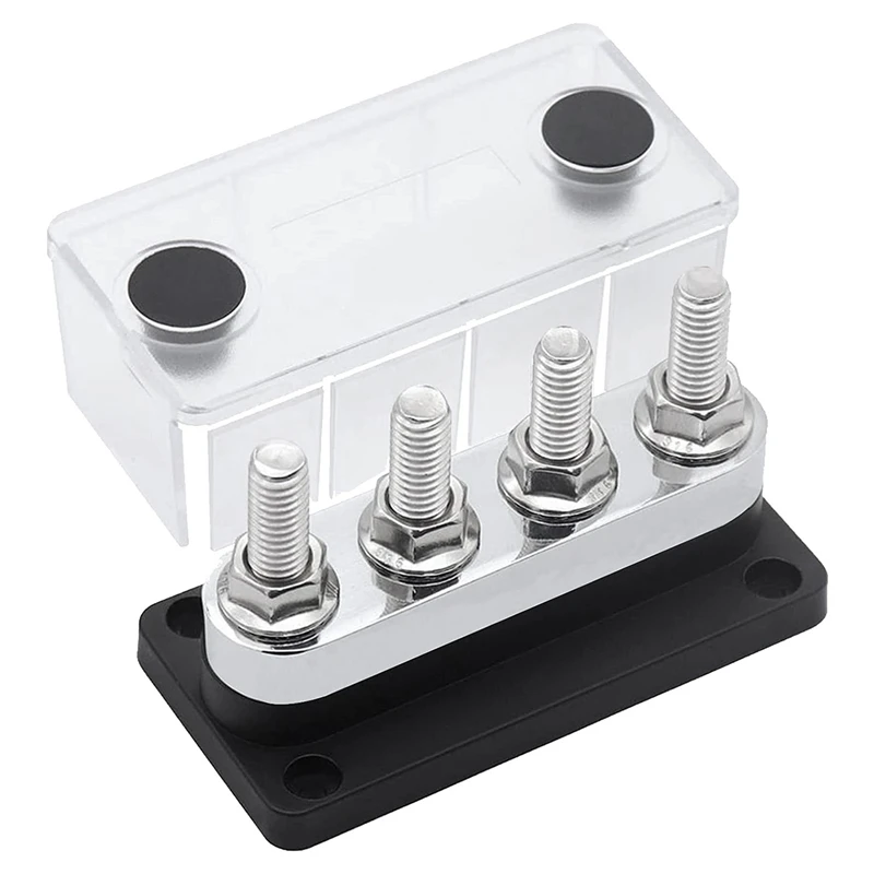 M10 고전류 구리 버스바 터미널 블록, 마린 DC 12V 24V 48V, 커버 포함, 블랙, 4X 600A 버스 바, 4 스터드 (3/8 인치)