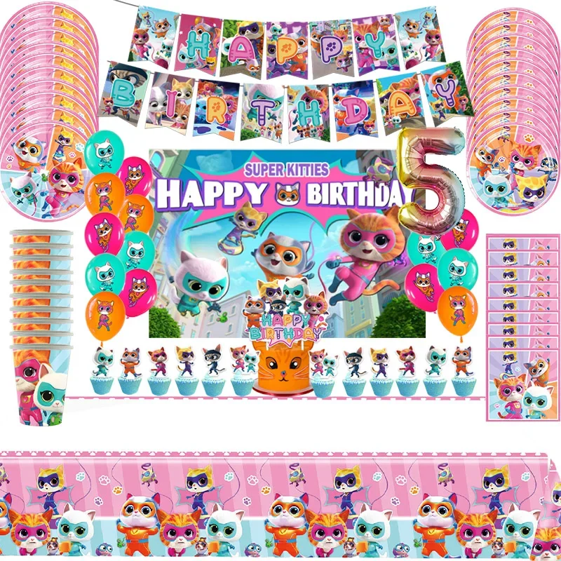 

Disney Cartoon Superkitties Birthday Party Decoration Super Kitties Tableware Balloon Cake Topper Party Supplies Baby Shower