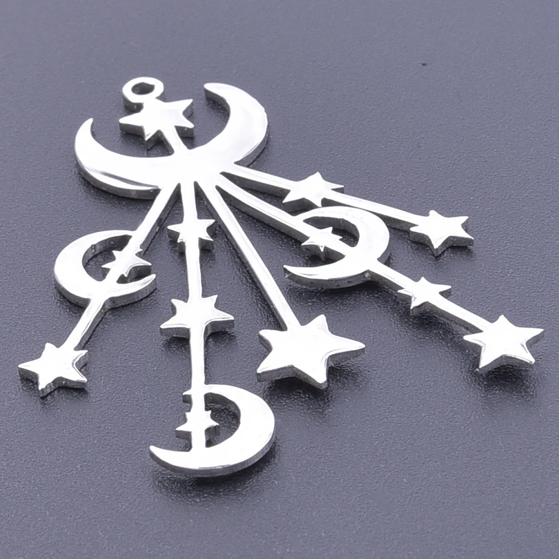 

2pcs/Lot Silver Color Planet Stars Moon Shooting Night Sky Charms Stainless Steel Pendant For Handmade Making Earrings Keychain