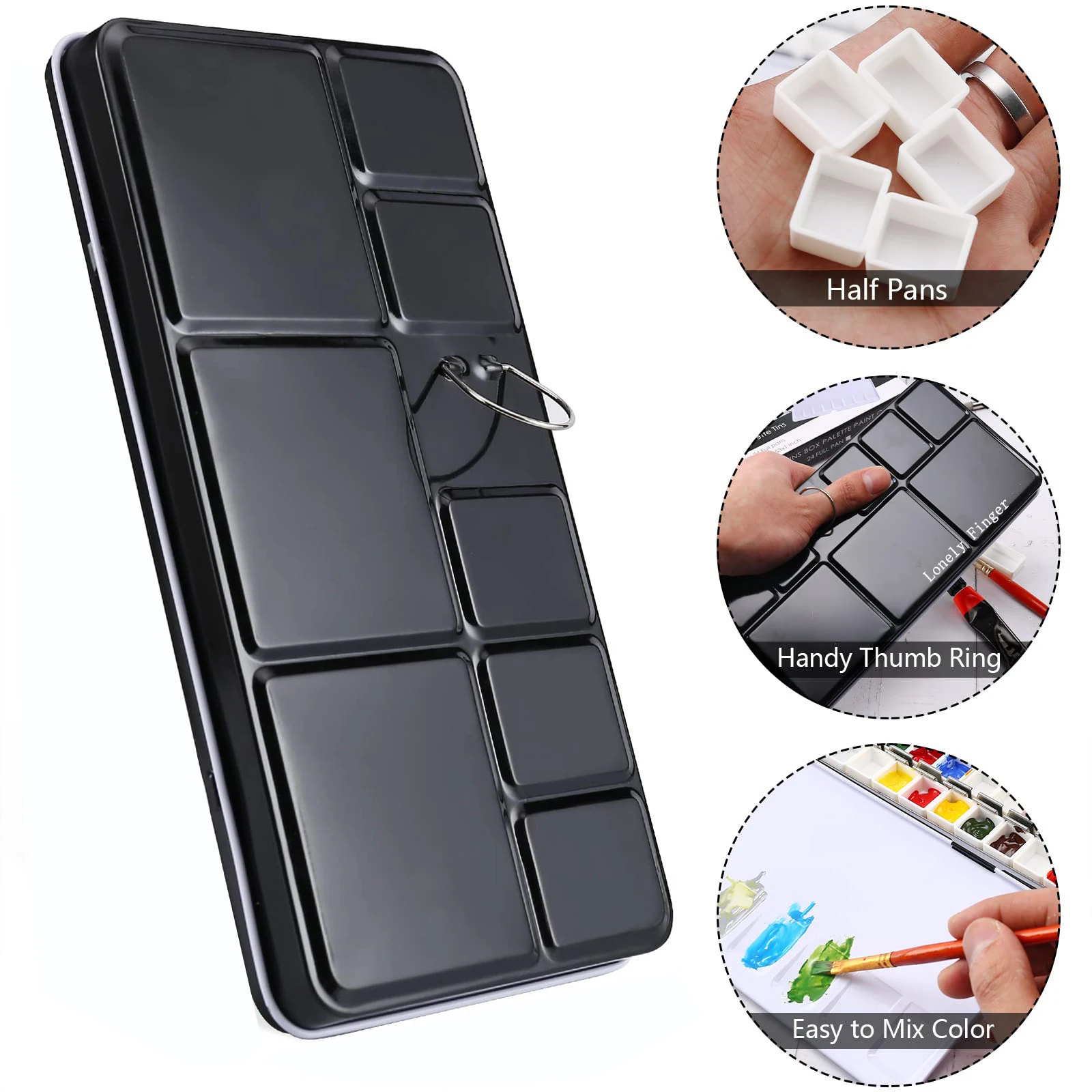Empty Metal Watercolor Tin Palette Box With 14/26/52pcs Detachable Empty Watercolor Half Pans For DIY Travel Watercolor Palette 6
