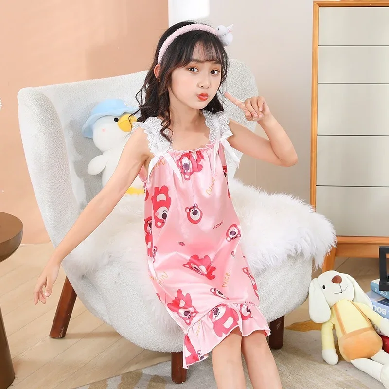 Pokemon Pikachu Children s Nightdress Summer Kawaii Cartoon Pajamas Little Girl Ice Silk Sleepwear Nightgown Nightwear
