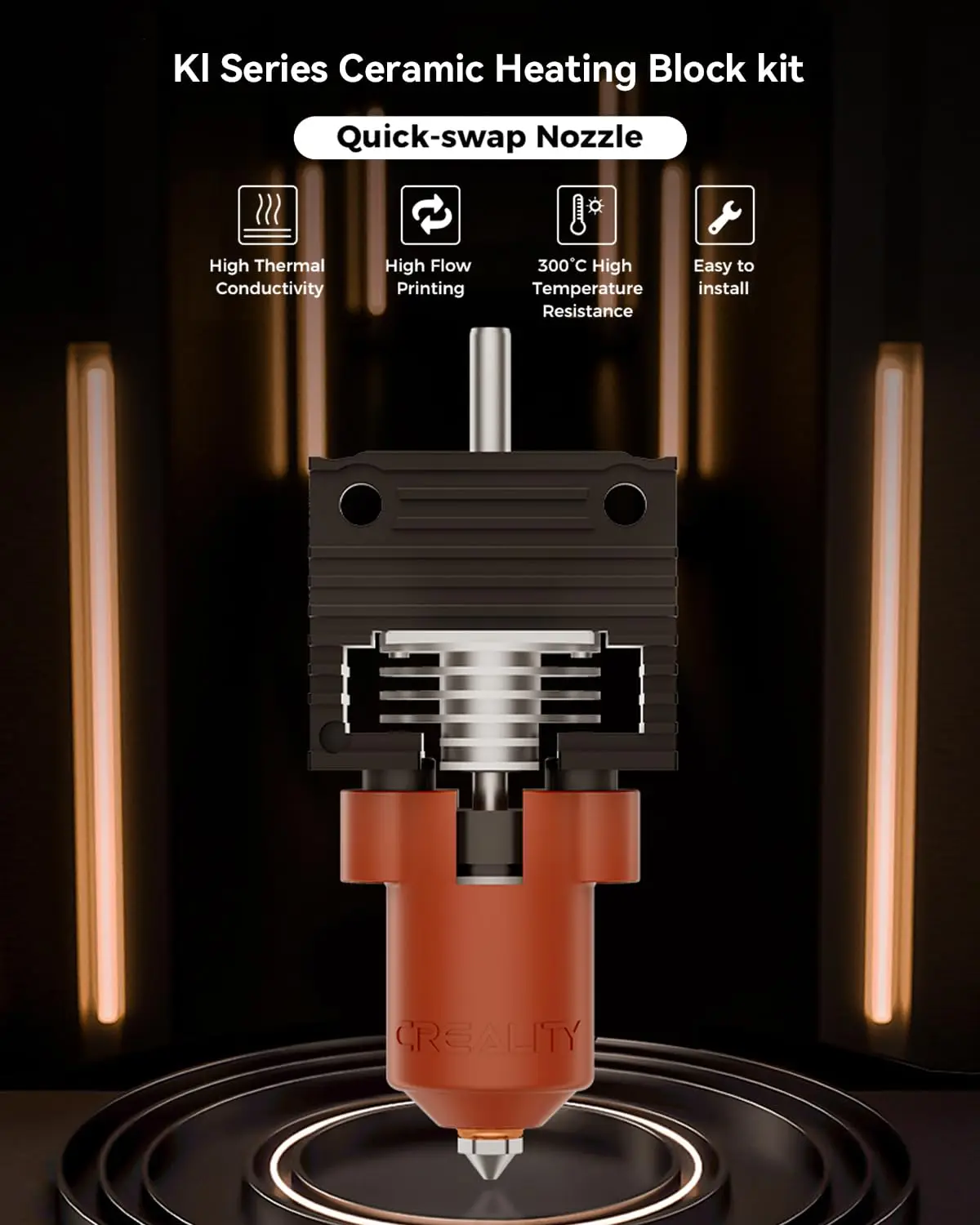 Creality officiële K1C keramische verwarmingsblokset Quick-swap mondstukset 300 ° C Hoge Temp. High Flow snel verwarmend 3D-printeronderdeel Creality officiële K1C keramische verwarmingsblokset Quick-swap mondstukset 300 ° C Hoge Temp. High Flow snel verwarmend 3D-printeronderdeel