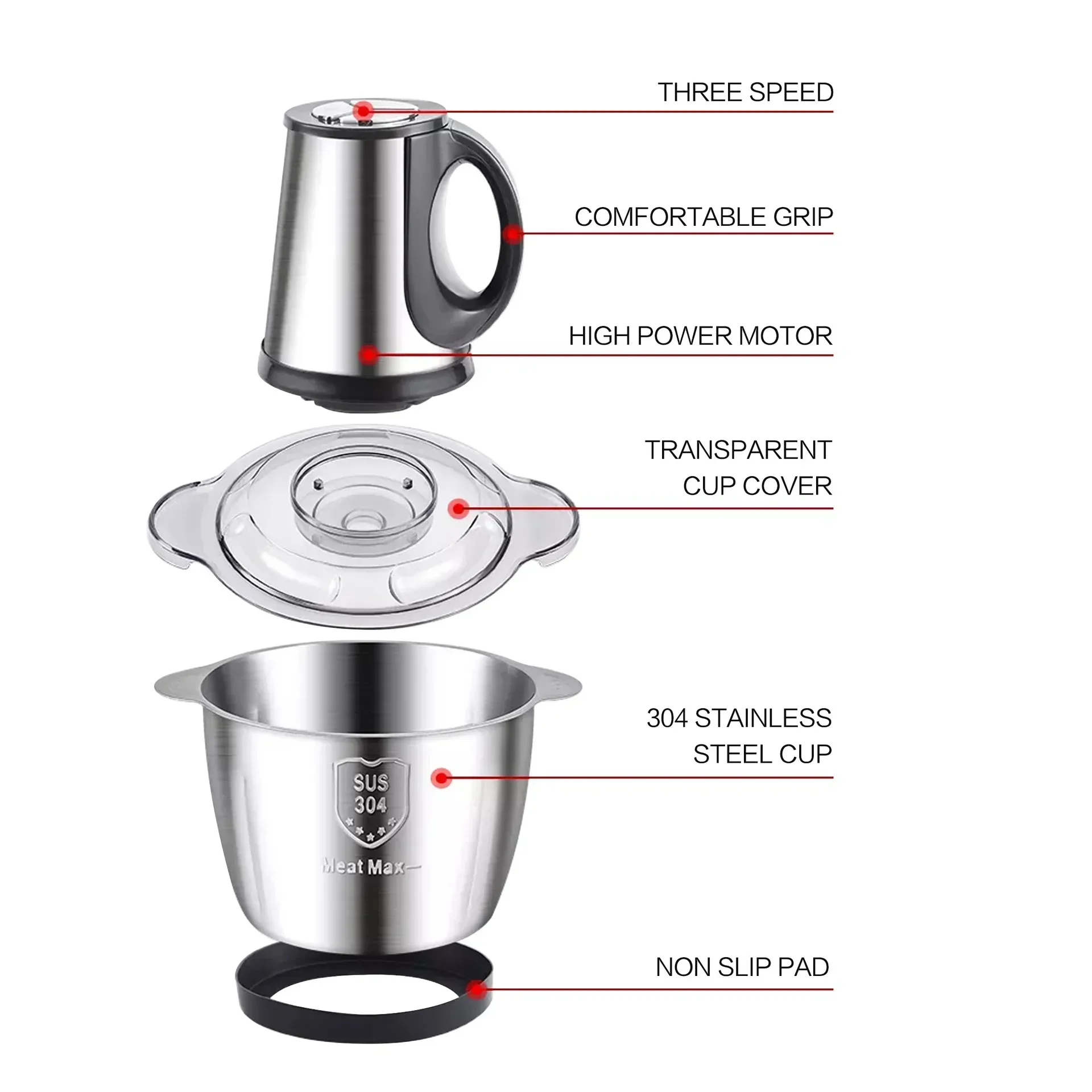 Electric Stainless Steel Meat Grinder Multifunctional 3-Speed Home Commercial Food Processor Sausage Maker Garlic Mincer Baby 6