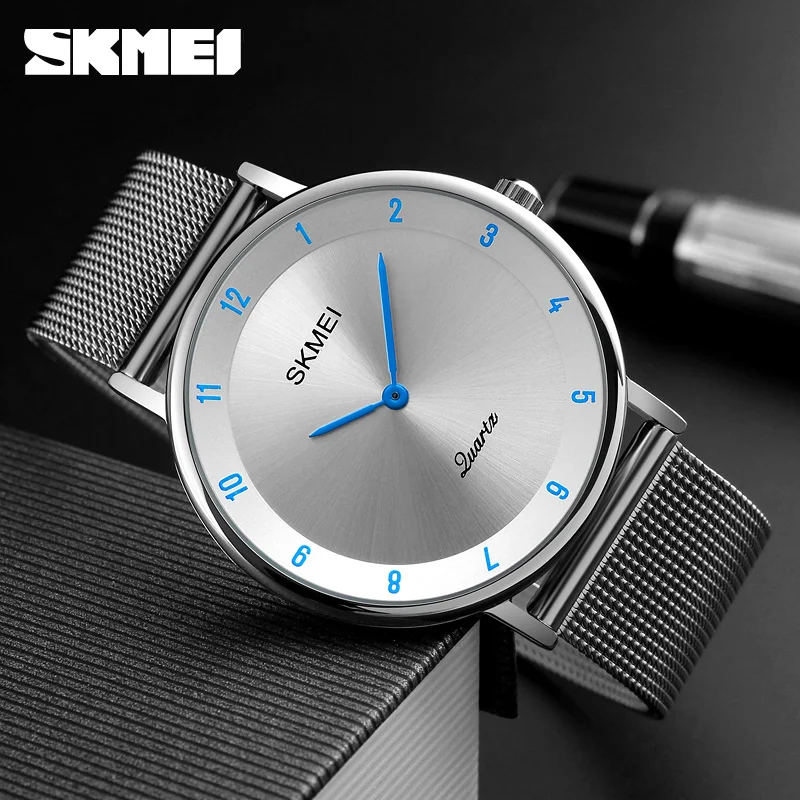SKMEI Simple Ultra thin Quartz Watch Stainless Steel Mesh Strap Men's