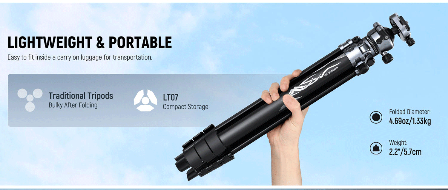NEEWER LT07 61" Aluminum Travel Tripod Portable Camera Tripod Compatible with PD