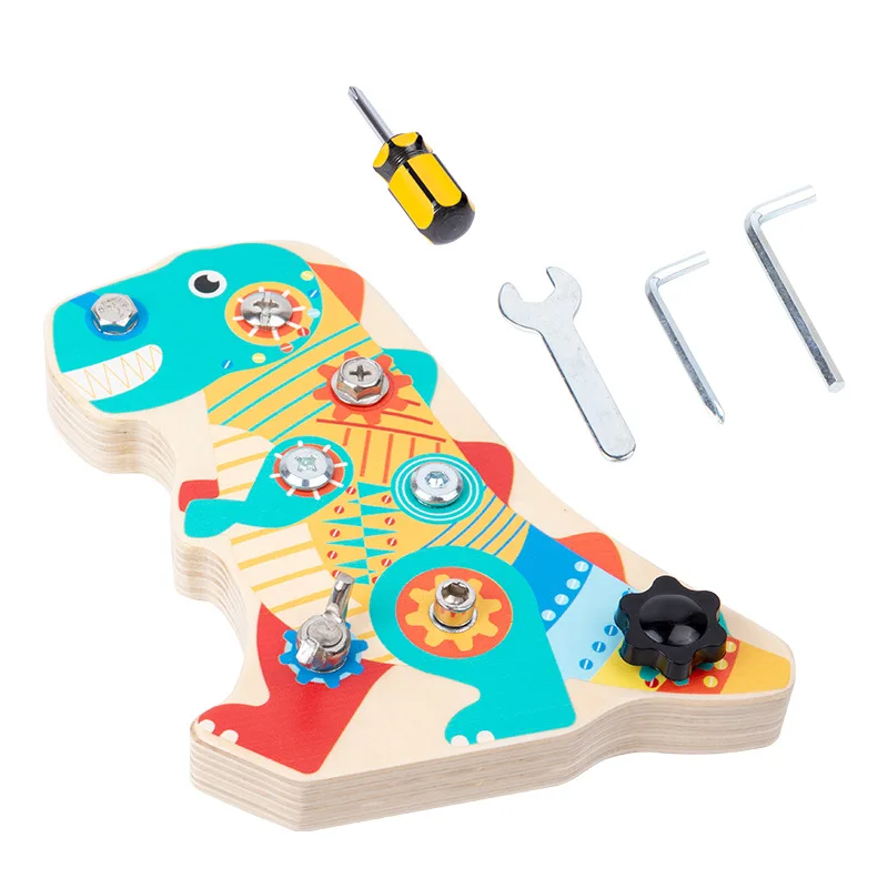 

Wooden Busy Board Dinosaur Screwdriver Board Disassemble Toy Children Sensory Toy Kids Educational Toys For Toddlers 3 Years