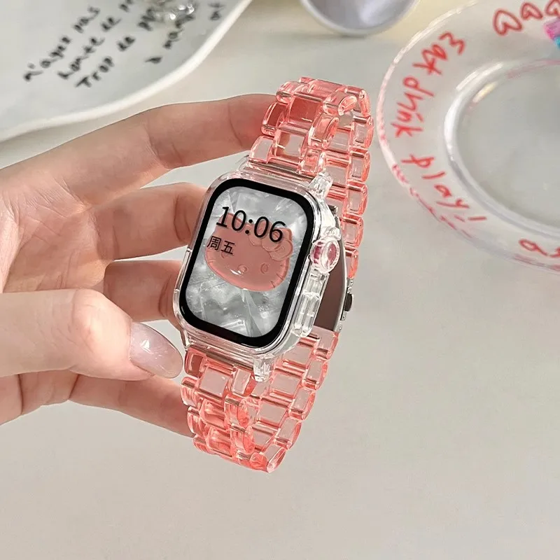 Rainbow Clear Resin Smartwatch Band with Transparent Case Bracelet Accessory