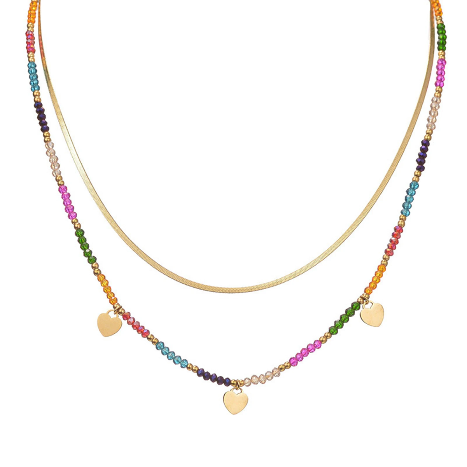 

Bohemian Double Layer Color Beads Necklace Adjustable Length All Necklace for Women Girls Wearing Accessories