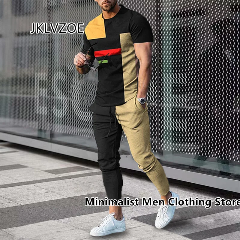 3D Printed Short Sleeve Suit Men Tracksuit Set Jogger Sportswear Clothing For Man Casual Tshirts+Trousers 2 Piece Outfits