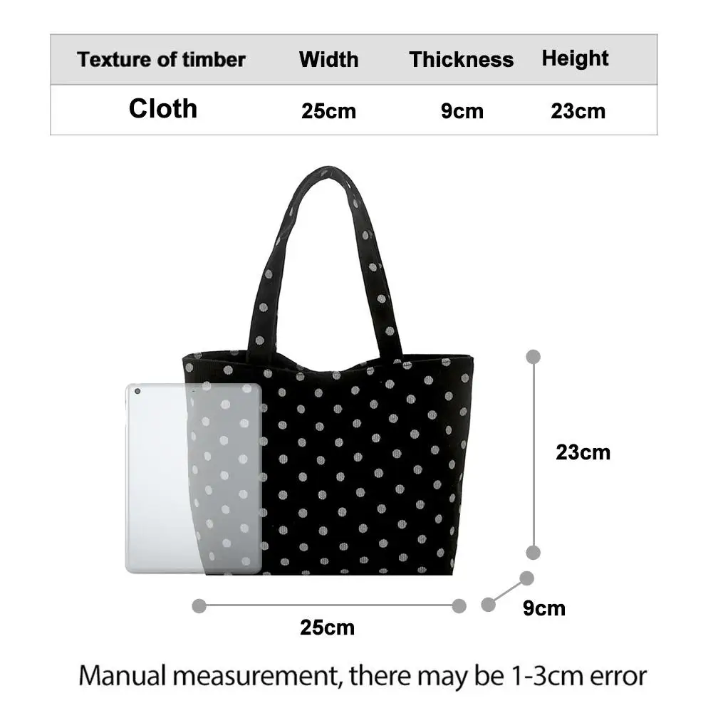 Borsa Tote Grande Capacità a Pois, Borsa a Spalla Casual da Donna in Tessuto, Borsa a Tracolla Singola Portatile alla Moda per Uso Quotidiano - immagine 6