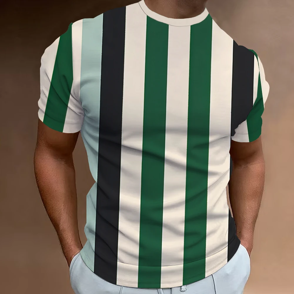 Simple T-Shirt For Men 3d Striped Printed Loose Oversized Shirt Breathable Tops Summer Casual Short Sleeved Street Sports Shirts