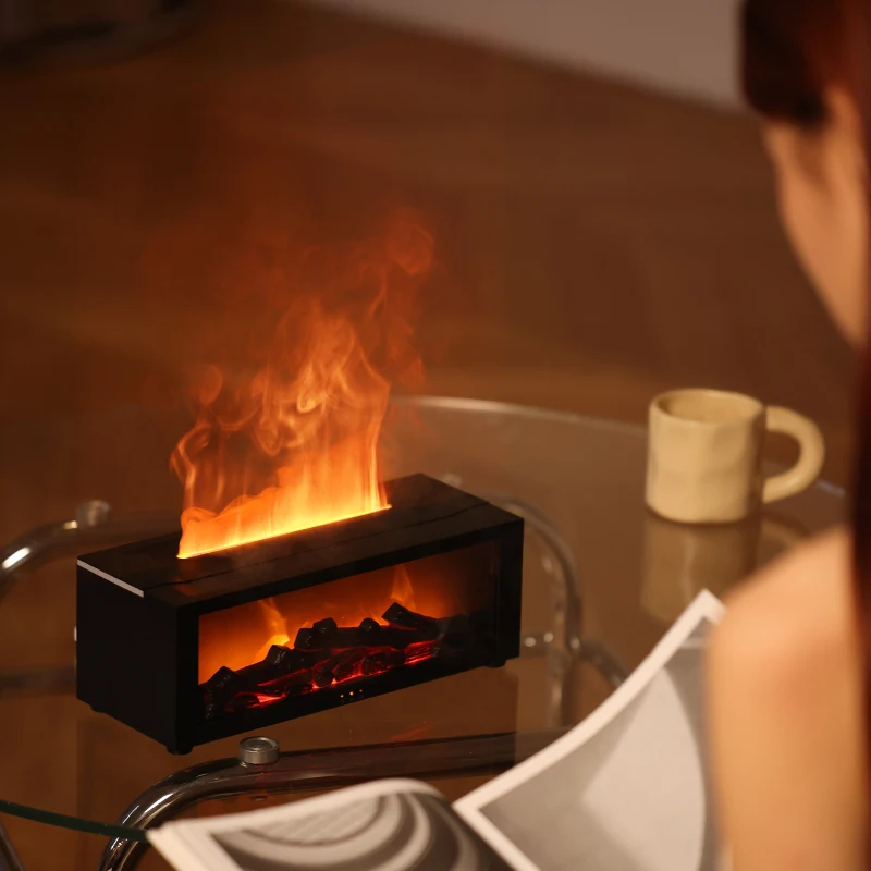 USB Fireplace Aroma Diffuser & Humidifier 5.07oz Soundwave technology Essential Oil Mist Maker Colorful Flame Night Light