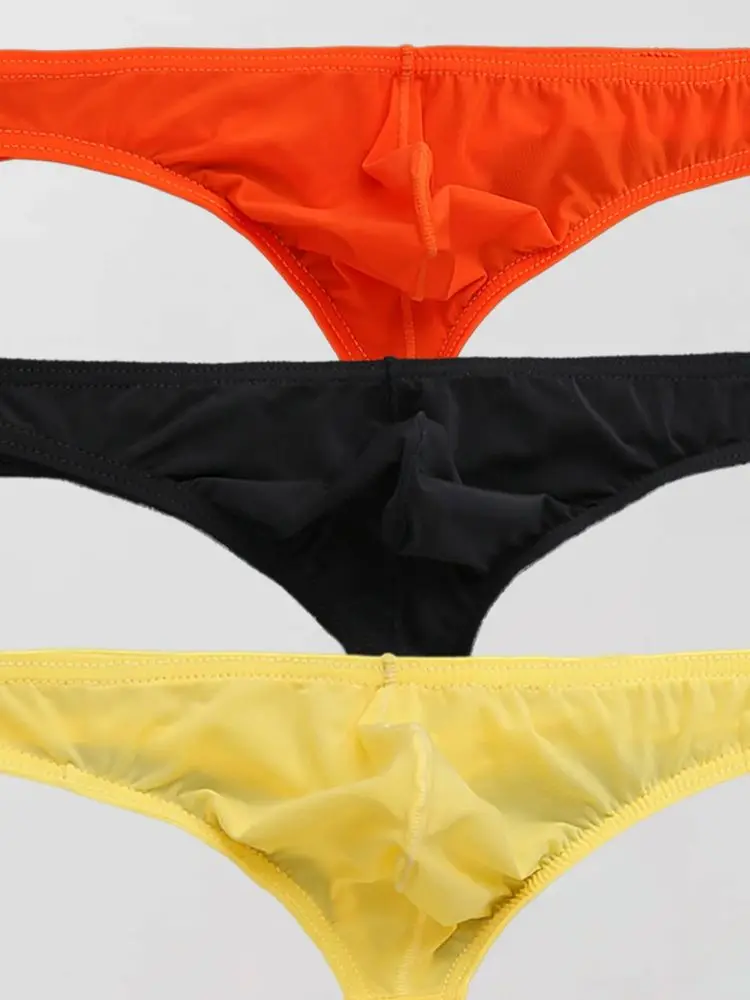 3PCS Solid color casual sports basic Men's low waist breathable seamless ice silk sexy cool thong