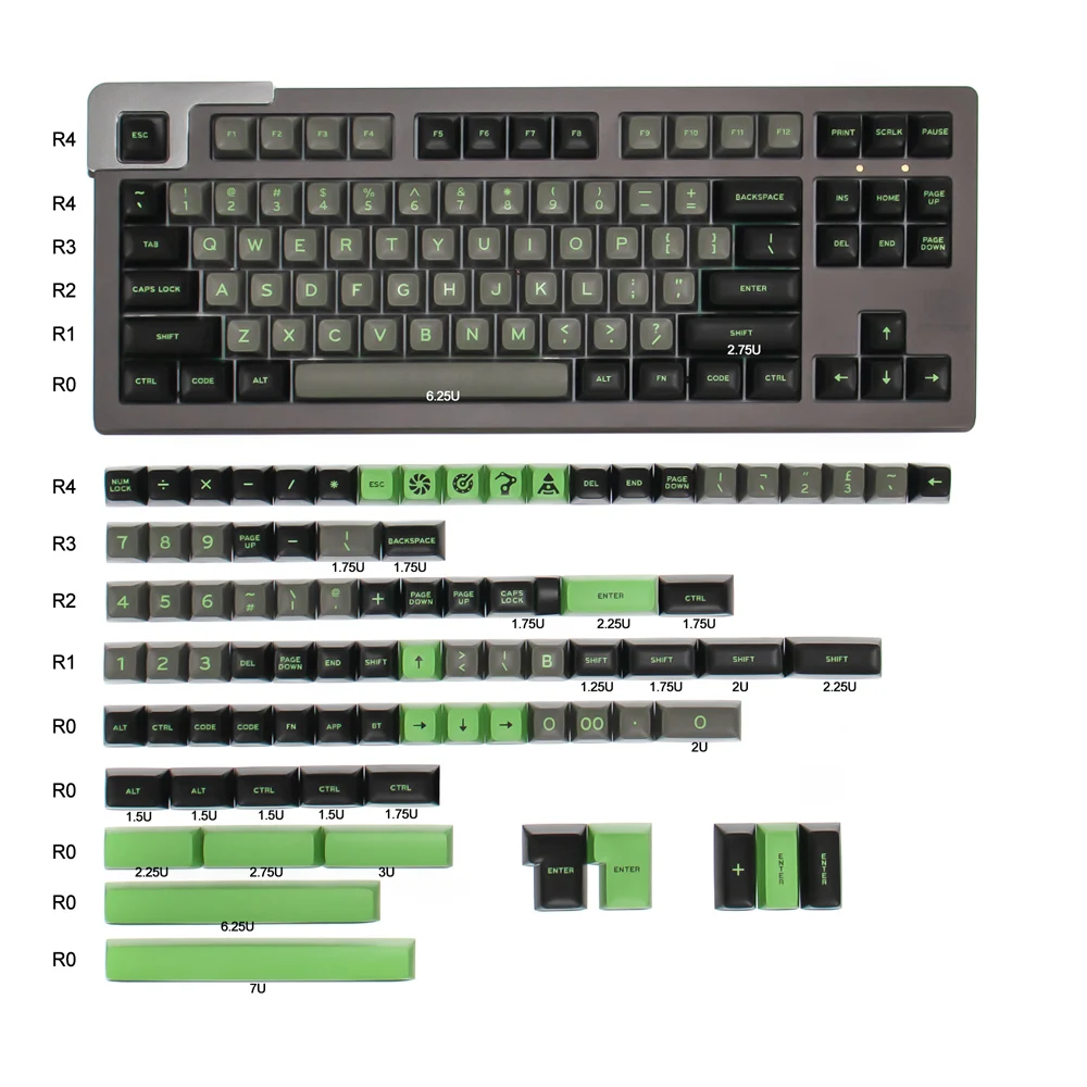 Механическая клавиатура с 170 клавишами Aifei Green Shimmer двухцветная формовочная