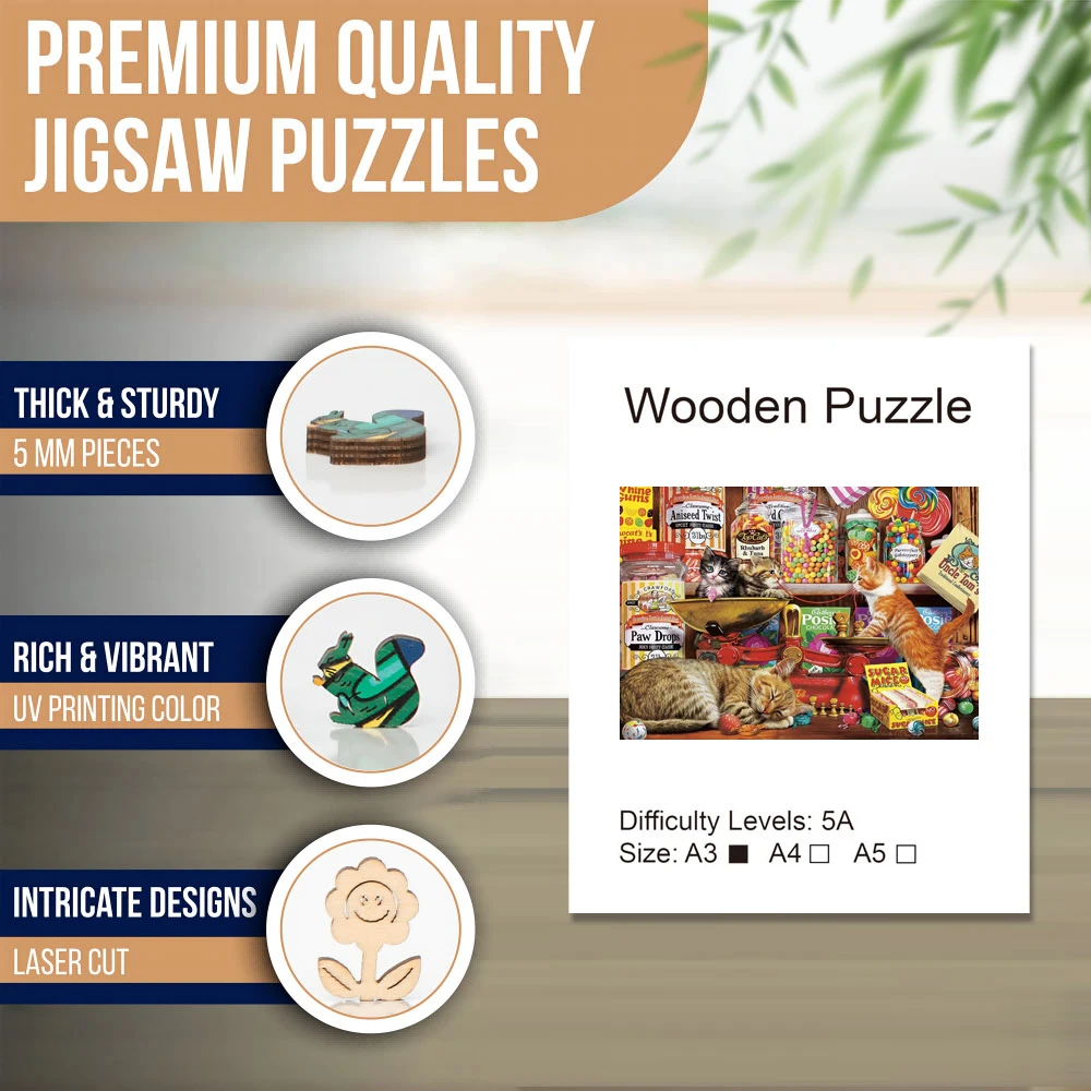 Greedy Cat-Wooden Jigsaw Puzzle Art, Unique Animal Shaped Pieces, DIY Leisure Game Fun Toy Gift Suitable Family Friends 4