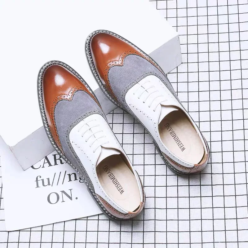 Mens Leather Dress Shoes Men Retro Brogue Lace-up Oxford Shoes Male Dress Wedding Prom Homecoming Shoe