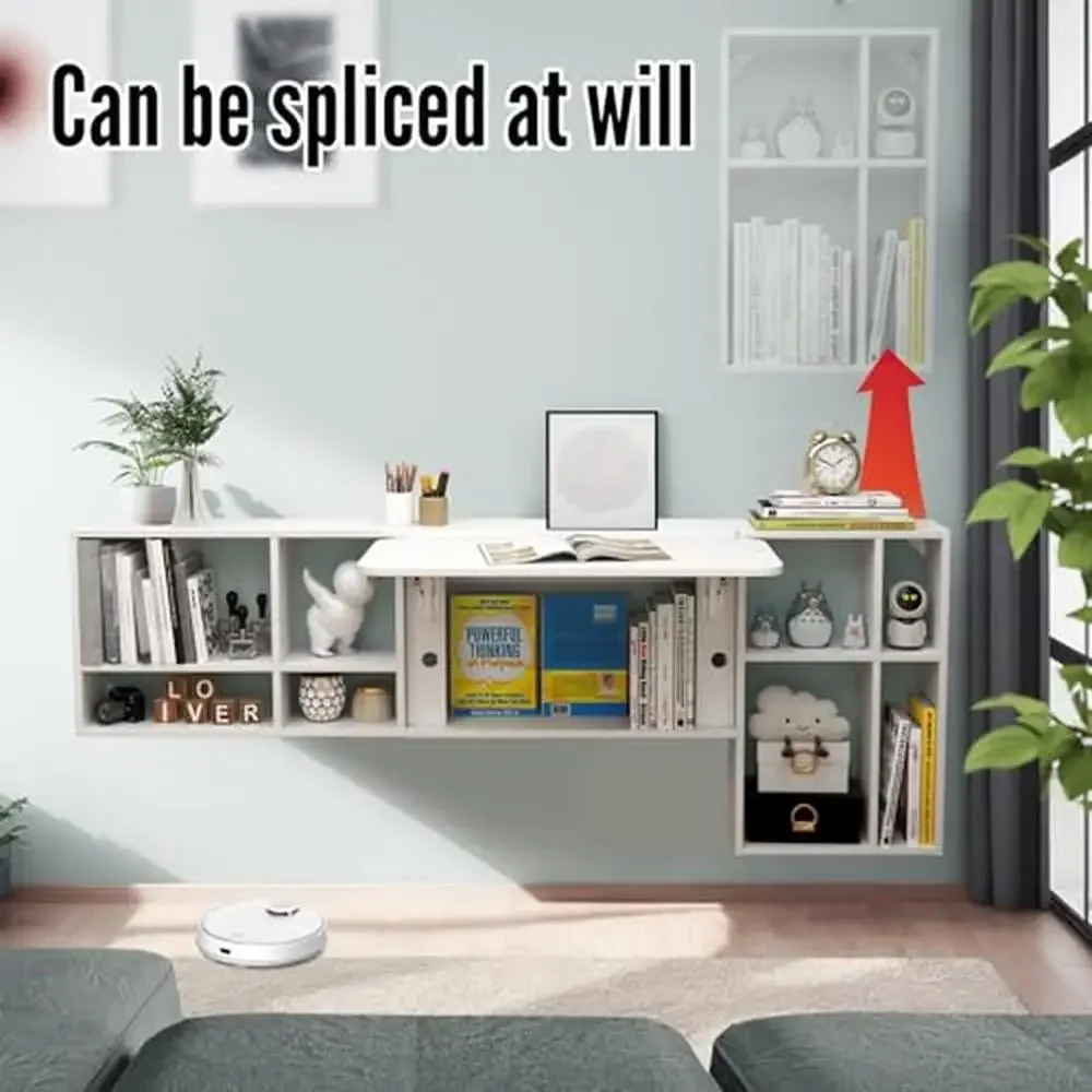 Floating Wall Mounted Desk Laptop Storage Shelves Folding Drop Leaf Table. Ideal Home Office Bookcase TV Stand Bathroom Cabinet 3
