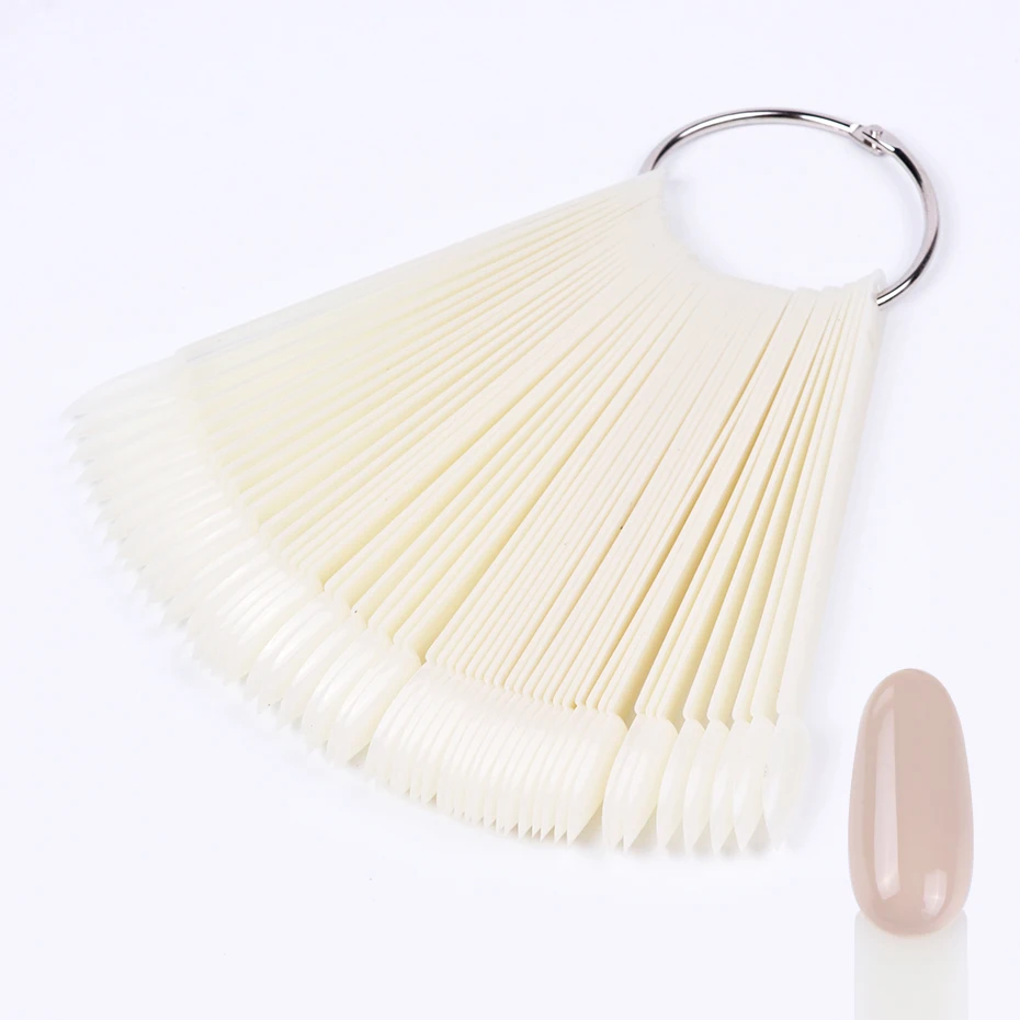 50pcs Oval Fan Style Nail Display Tips - Clear & Natural Color Chart for UV Gel Polish Swatches and Manicure Practice