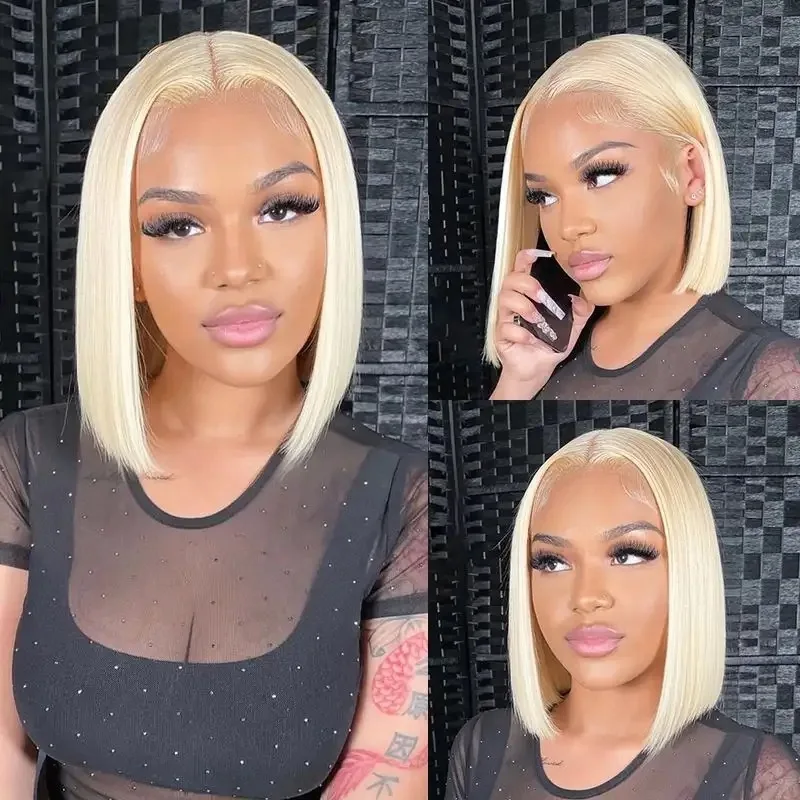 613 Honey Blonde Color Short Bob Straight 13X4 Full HD Lace Frontal Wig For Women Preplucked Bleach Knots Cosplay Daily Party 3