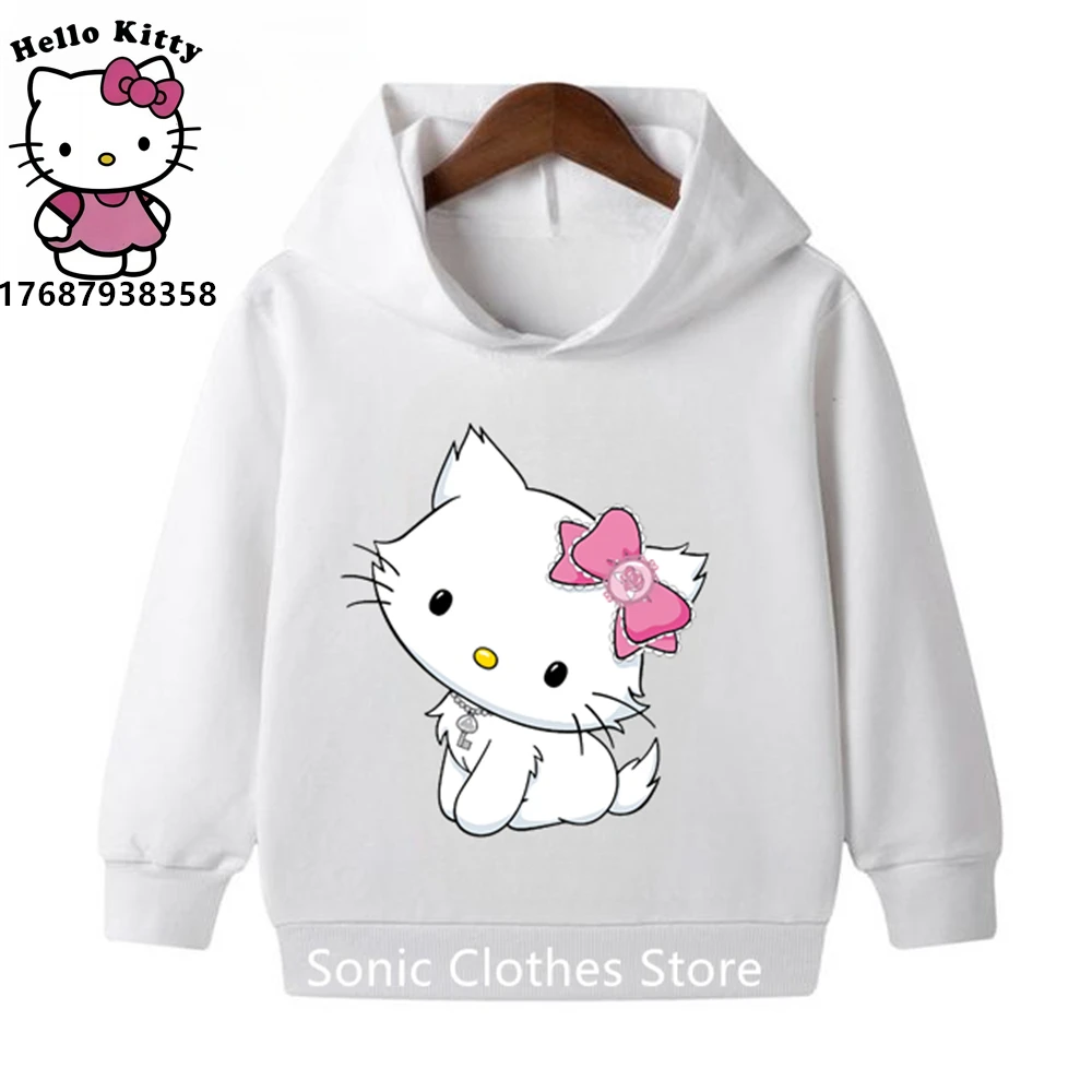 

Кавайные модные пуловеры Hello Kitty для девочек, толстовки, спортивные свитшоты, пальто, одежда для маленьких мальчиков, толстовки