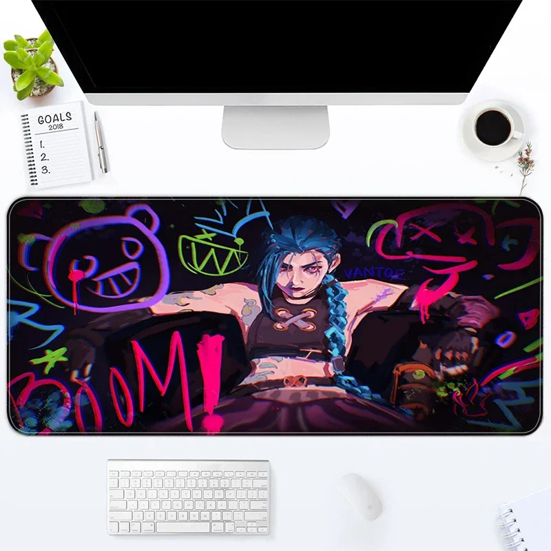 

Jinx League of Legends Mouse Pad Pc Gamer Cabinet Arcane Games Large Desk Mat Keyboard Anime Gaming Accessories 900x400 Mousepad
