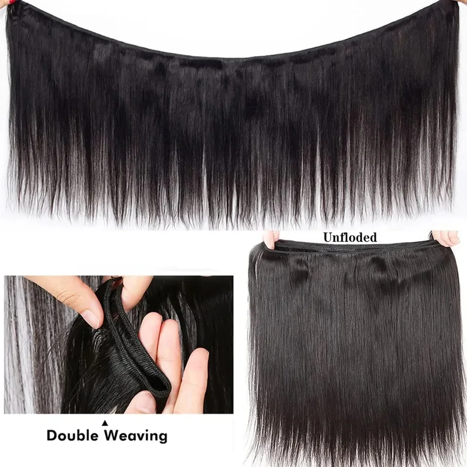 Straight Human Hair Bundles Brazilian Hair Weave Bundles 1/3PCS Human 30 Inch Double Weft Extensions